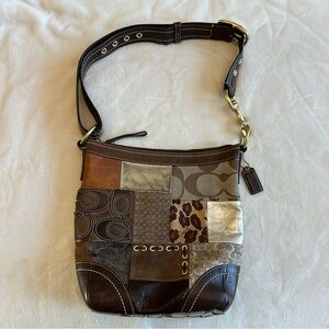 YK2 COACH patchwork shoulder bag suede leather brown